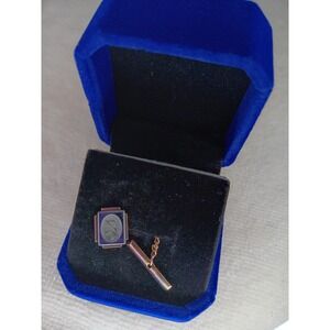 Vintage Cameo Tie Tack Lapel Pin Gold‎ Tone Roman Profile Men's Jewelry